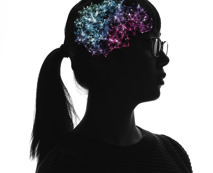 image of girl showing neurons in her head